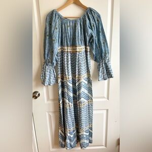 D’Ascoli Off The Shoulder Bell Sleeve Maxi Tiered Printed Dress Sz L Cotton